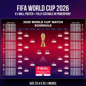 2026 FIFA World Cup Wall Chart Digital Download, FIFA World Cup 2026 Schedule Template,