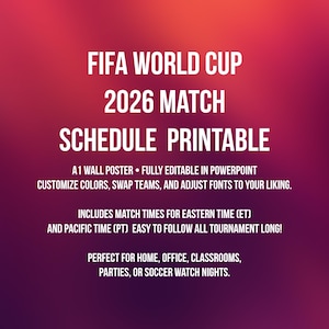 2026 FIFA World Cup Wall Chart Digital Download, FIFA World Cup 2026 Schedule Template,