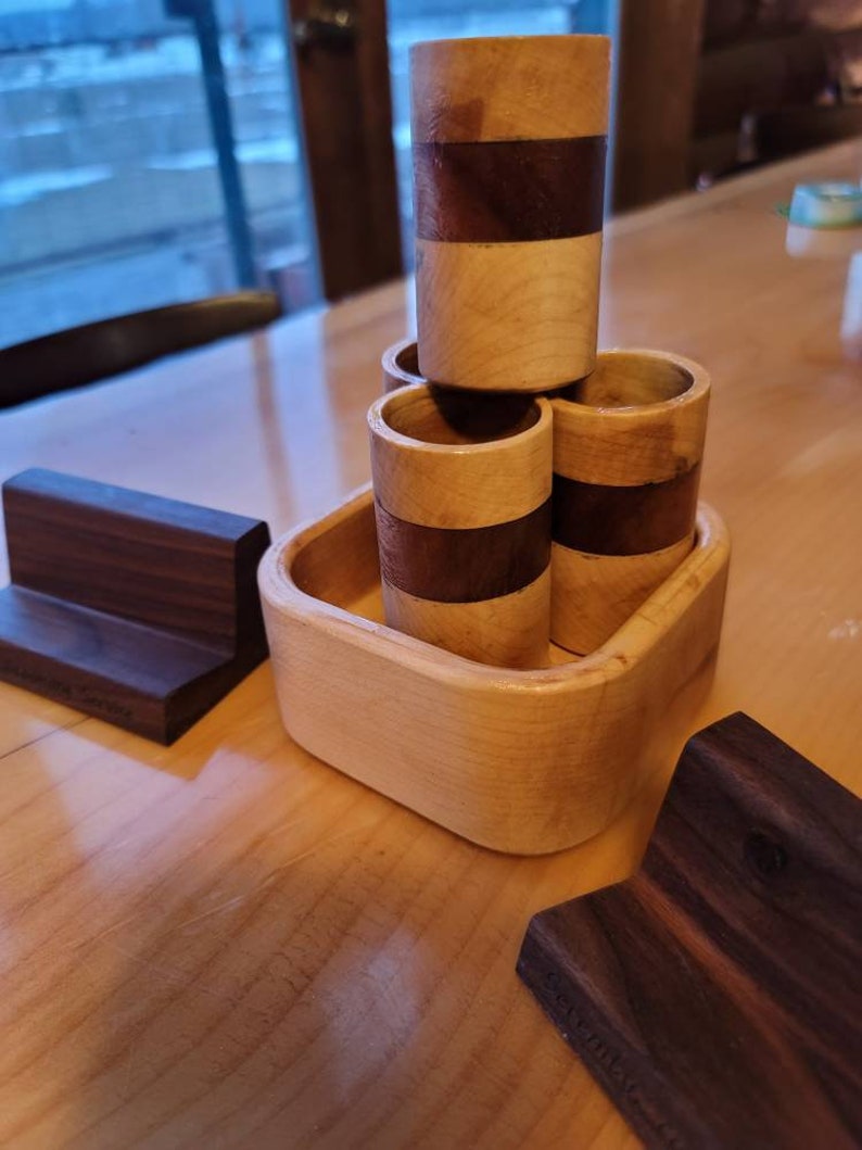 Set of Four Wooden Shot Glasses and Tray Etsy