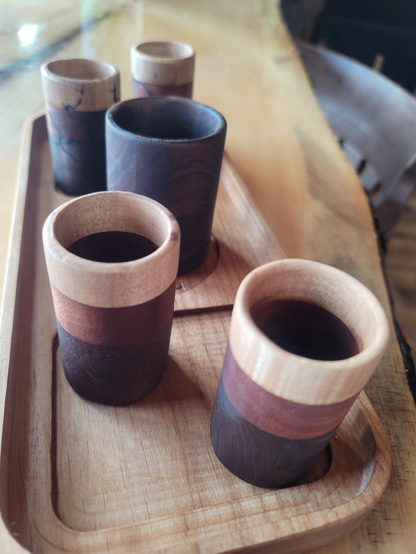 Set of Four Wooden Shot Glasses Tumblr and Tray Etsy