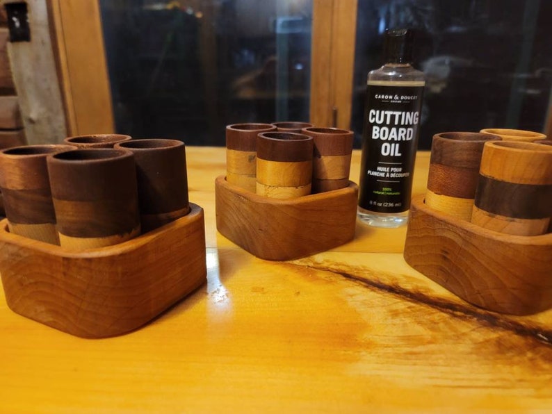 Set of Four Wooden Shot Glasses and Tray Etsy