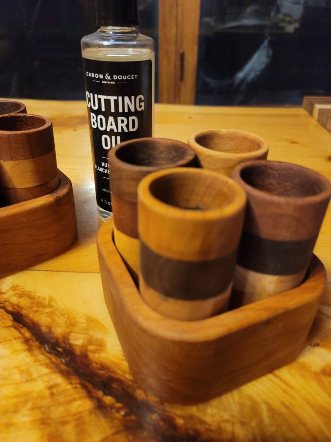 Set of Four Wooden Shot Glasses and Tray Etsy
