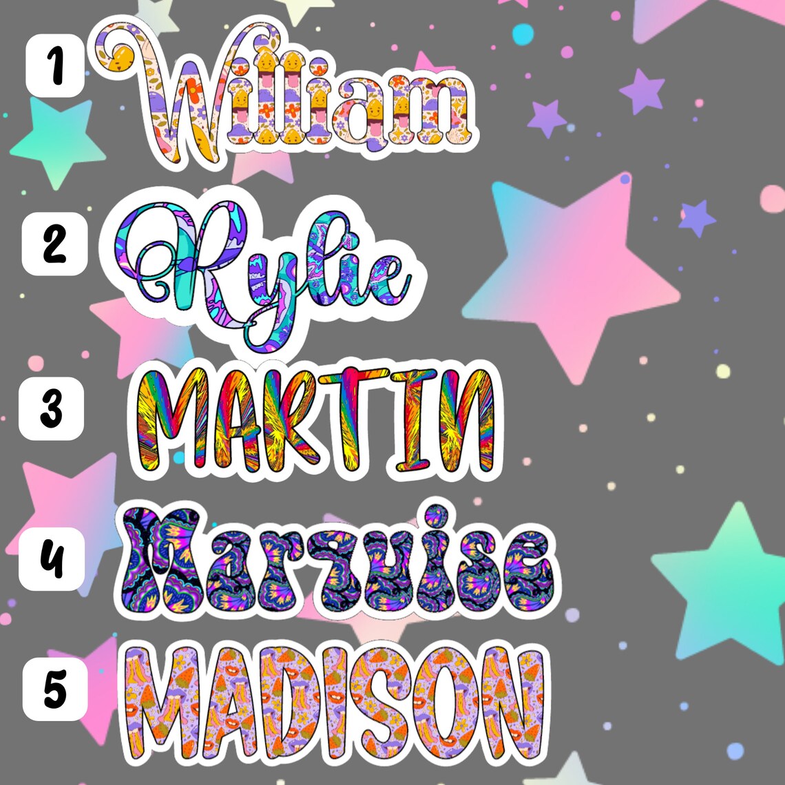 Psychedelic Name Stickers Personalized Laminated Vinyl - Etsy