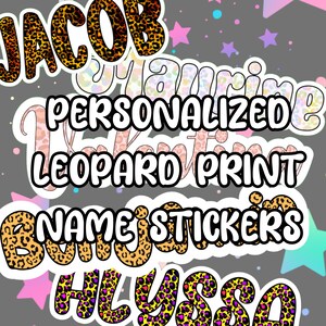 Personalized Leopard Print Name Sticker | Multiple Patterns and Fonts | Water Bottle Sticker | Waterproof Sticker