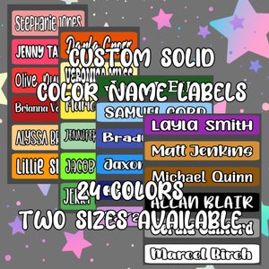 Solid Color Name Label Sheet | Personalized Name Labels | Daycare Labels | School Supply Labels | Dishwasher Safe |