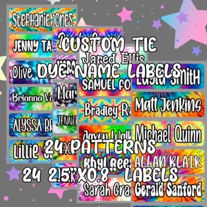 Tie Dye Name Label Sheets | CLEAR FINISH | Daycare Labels | School Supply Labels | Waterproof