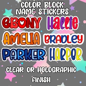 Color Block Name Sticker: Waterproof Vinyl Decal for Laptop, Water Bottle