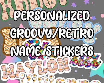 Groovy Retro Name Sticker | Personalized Sticker | Laptop Decal | Notebook Sticker