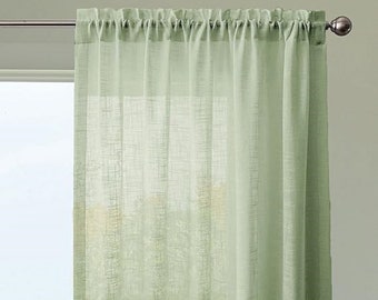 Vert menthe - Long rideau 2 panneaux en coton délavé unie et rideaux modernes pour salon et chambre à coucher