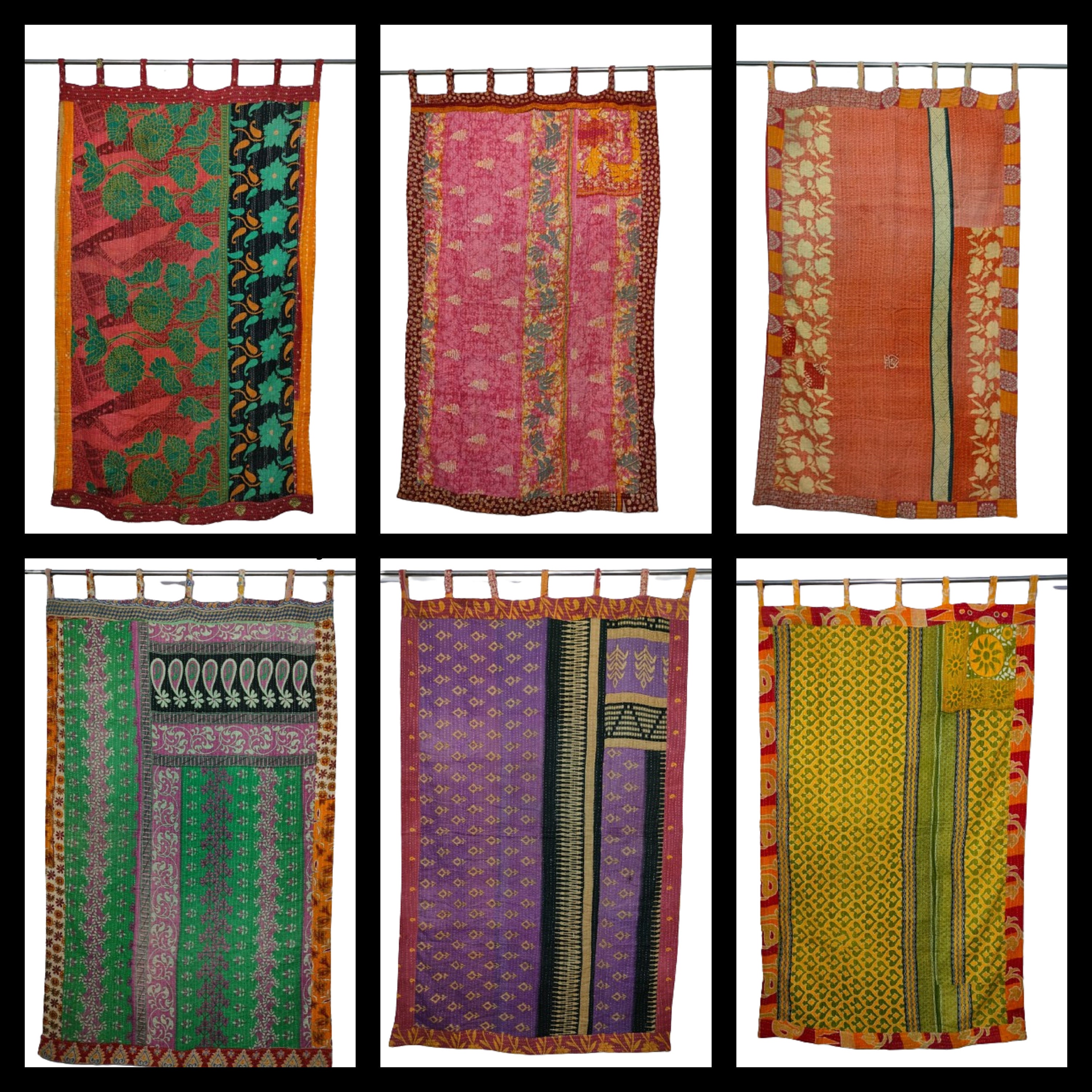 Vintage Kantha Quilt Curtain Handmade Indian Boho Window Reversible…