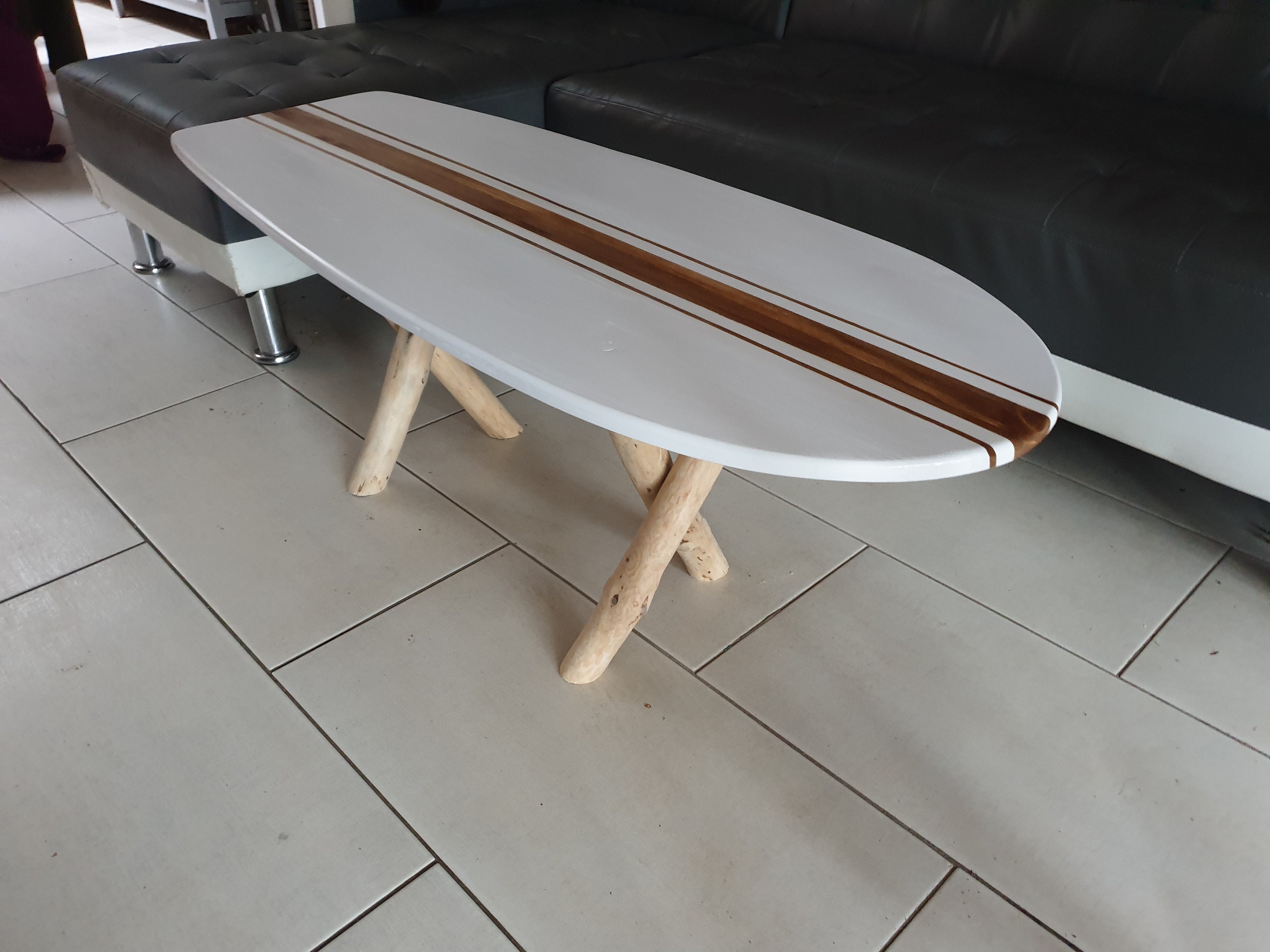 Natural wood surfboard table design fully handmade Etsy