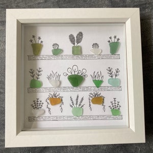 Plants & Pots - Sea Glass Art With Frame Handmade in Cornwall