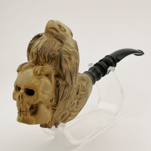 Pipa in schiuma di mare con teschio Eagle, pipa in schiuma di mare a blocchi, tubi in schiuma di mare unici, con custodia