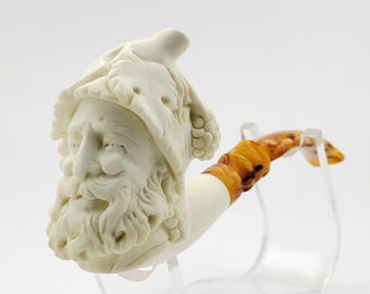 Bacchus Meerschaum Pipe,Block Meerschaum,Unique Meerschaum Pipes,With Case,Wine God,Greek Mythology Pipe