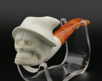 Wizard Skull Meerschaum Pipe,Block Meerschaum,Unique Meerschaum Pipes,With Case