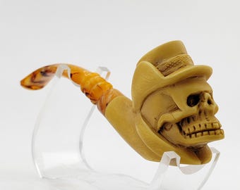 Cowboy Skull Meerschaum Pipe,Block Meerschaum,Unique Meerschaum Pipes,With Case