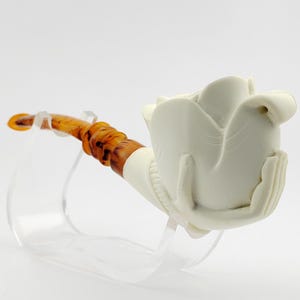 Rose in Hand Meerschaum Pipe,Block Meerschaum,Unique Meerschaum Pipes,With Case