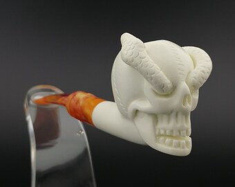 Skull Meerschaum Pipe,Block Meerschaum,Unique Meerschaum Pipes,With Case