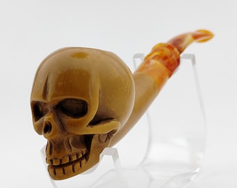 Skull Meerschaum Pipe,Block Meerschaum,Unique Meerschaum Pipes,With Case