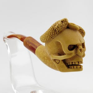 Pipa di schiuma di mare con teschio,Schia di mare a blocchi,Tubi di schiuma di mare unici,Con custodia,Serpente teschio