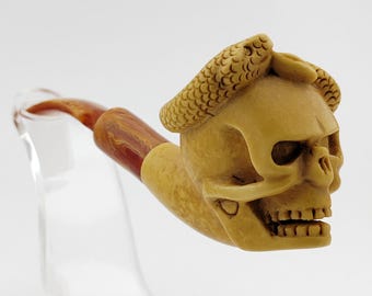 Skull Meerschaum Pipe,Block Meerschaum,Unique Meerschaum Pipes,With Case,Skull Snake