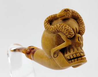 Skull Meerschaum Pipe,Block Meerschaum,Unique Meerschaum Pipes,With Case,Christmas Gift,Birthday Gift,New Year Gift,Gift for him