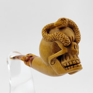 Pipa in schiuma di mare con teschio, pipa in schiuma di mare a blocchi, pipe in schiuma di mare uniche, con custodia, regalo di Natale, regalo di compleanno, regalo di Capodanno, regalo per lui