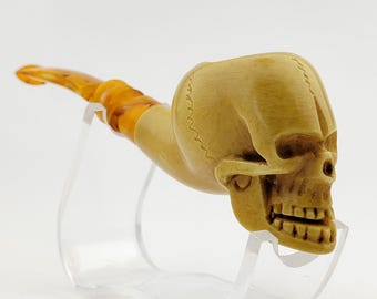 Skull Meerschaum Pipe,Block Meerschaum,Unique Meerschaum Pipes,With Case