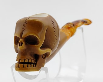 Skull Meerschaum Pipe,Block Meerschaum,Unique Meerschaum Pipes,With Case