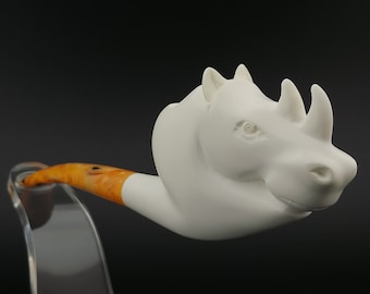 Rhino Meerschaum Pipe,Block Meerschaum,Unique Meerschaum Pipes,With Case,Rhinoceros Meerschaum Pipe