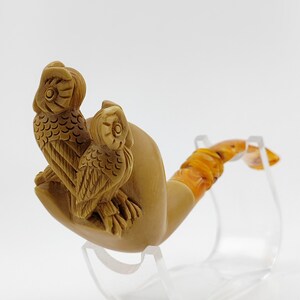 Owls Meerschaum Pipe,Block Meerschaum Pipe,Unique Meerschaum Pipes,With Case,Owl Meerschaum Pipe,Pfeife,Gift for him,birthday gift