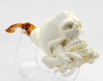 Skull Meerschaum Pipe,Block Meerschaum,Unique Meerschaum Pipes,With Case