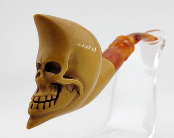 Moon Skull Meerschaum Pipe,Block Meerschaum,Unique Meerschaum Pipes,With Case