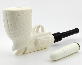 Gun Shaped Meerschaum Pipe with Bullet Shaped Tamper,Block Meerschaum,Unique Meerschaum Pipes,With Case,Rare Meerschaum Pipe,Pfeife,Revolver