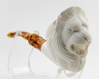 Lion Meerschaum Pipe,Block Meerschaum,Unique Meerschaum Pipes,With Case