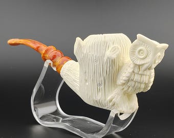 Owl Meerschaum Pipe,Block Meerschaum Pipe,Unique Meerschaum Pipes,With Case