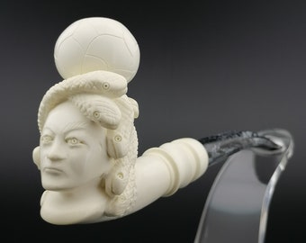 Medusa Meerschaum Pipe,Block Meerschaum,Unique Meerschaum Pipes,With Case,Greek Mythology Pipe