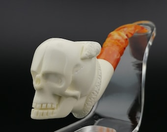 Skull Meerschaum Pipe,Block Meerschaum,Unique Meerschaum Pipes,With Case,Christmas Gift,Birthday Gift,New Year Gift,Gift for him