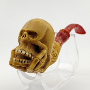 Tubo in schiuma di mare con teschio, blocco di schiuma di mare, tubi di schiuma di mare unici, con custodia