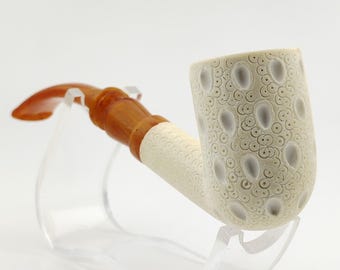 Classic Lattice Teardrop Meerschaum Pipe,Block Meerschaum, Unique Meerschaum Pipes,With Case
