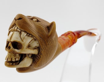 Bear Skull Meerschaum Pipe,Block Meerschaum,Unique Meerschaum Pipes,With Case,Christmas Gift,Birthday Gift,New Year Gift,Gift for him