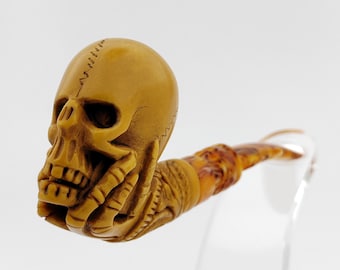 Skull Meerschaum Pipe,Block Meerschaum,Unique Meerschaum Pipes,With Case