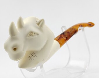 Rhino Meerschaum Pipe,Block Meerschaum,Unique Meerschaum Pipes,With Case,Rhinoceros Meerschaum Pipe
