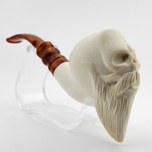 Bearded Skull Meerschaum Pipe,Block Meerschaum,Unique Meerschaum Pipes,With Case
