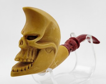Moon Skull Meerschaum Pipe,Block Meerschaum,Unique Meerschaum Pipes,With Case