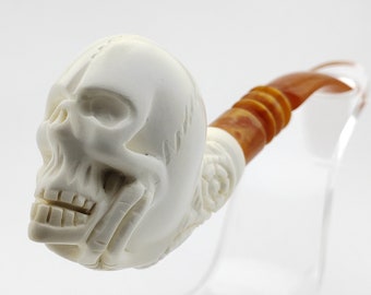 Skull Meerschaum Pipe,Block Meerschaum,Unique Meerschaum Pipes,With Case