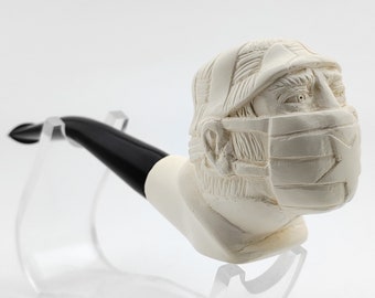 Man Wearing Mask Meerschaum Pipe,Block Meerschaum,Unique Meerschaum Pipes,With Case
