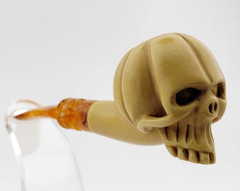 Halloween Pumpkin Skull Meerschaum Pipe,Block Meerschaum,Unique Meerschaum Pipes,With Case
