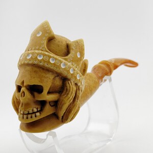 King Skull Meerschaum Pipe,Block Meerschaum,Unique Meerschaum Pipes,With Case