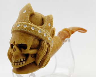 King Skull Meerschaum Pipe,Block Meerschaum,Unique Meerschaum Pipes,With Case